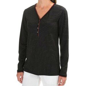 Naked Knit Henley Stripe Sleep Top M Black White Red Long Sleeve Stretch Cotton
